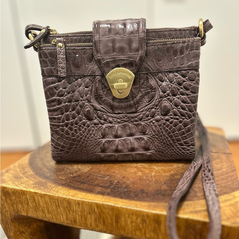 Brahmin, Leather Crossbody Bag. Brownish/Purple.